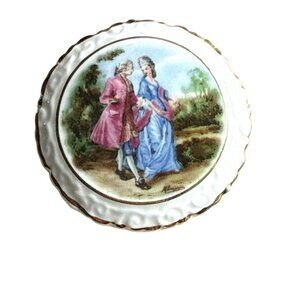 Coalport China Brooch Victorian Couple Gold Trimmed Porcelain Pin Handmade In En
